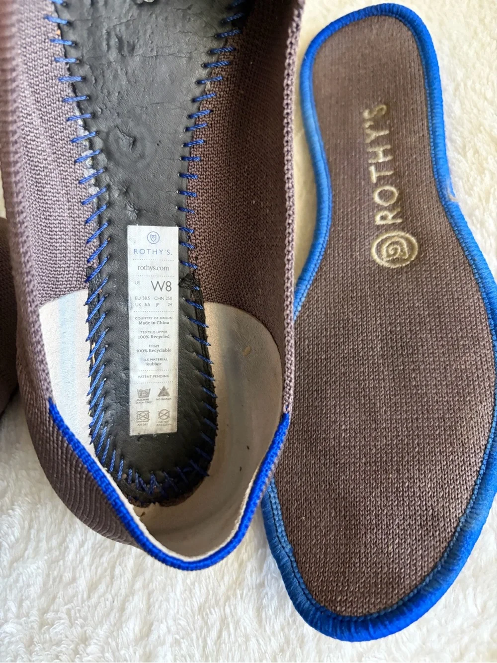 Rothy's Brown Knit‎ Pointed Ballet Flat with Blue Trim